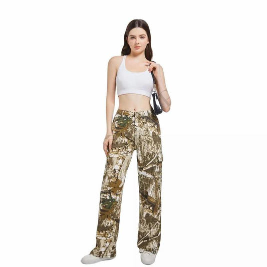 Pinkymoor Womens Camouflage Pants Wide Leg Pants Casual Loose Comfortable Dance Studio Pants Dead Leaf Camouflage Ladies Fashion Casual