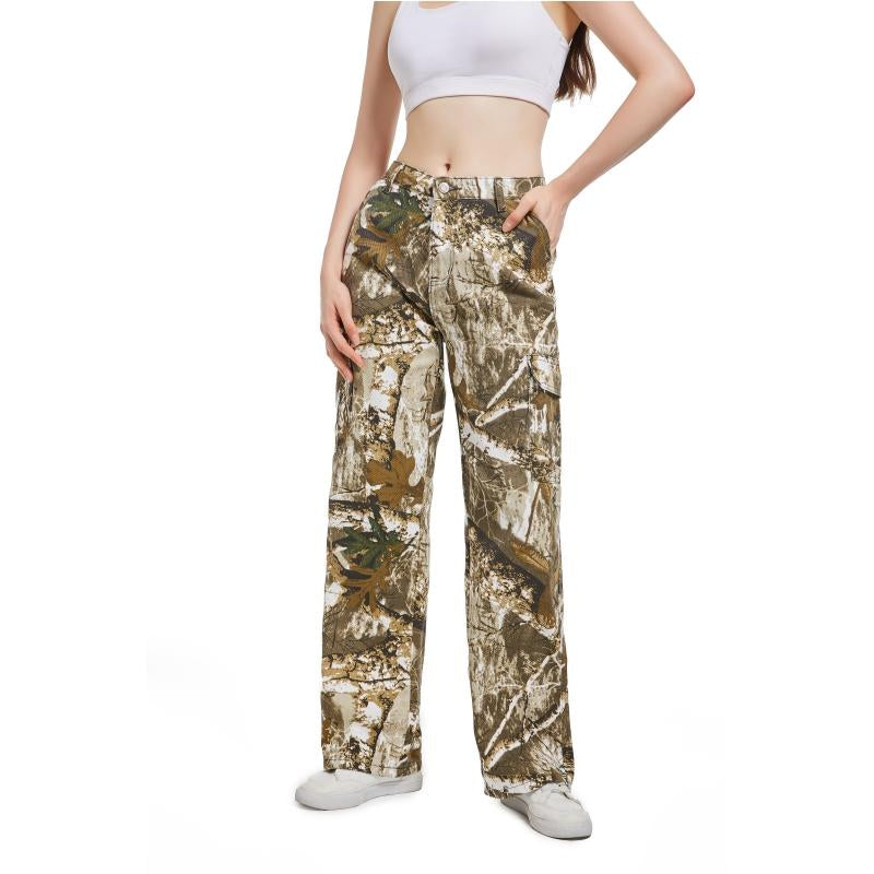 Pinkymoor Womens Camouflage Pants Wide Leg Pants Casual Loose Comfortable Dance Studio Pants Dead Leaf Camouflage Ladies Fashion Casual